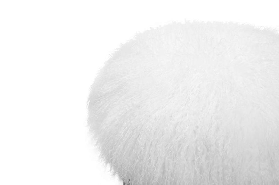 Canvello Home Sorrento Collection Mongolian Fur White & Gold Ottoman - Canvello