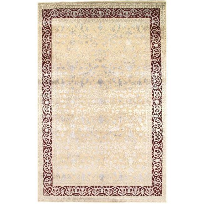 Canvello Indo Tabriz Silk & Wool Hand - Knotted Rug - 9'9"x6'6" - Canvello