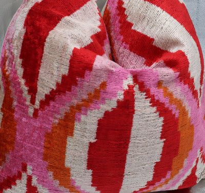 Canvello Invisible Zipper Silk Velvet Pink Red Throw Pillows - 20x20 in - Canvello