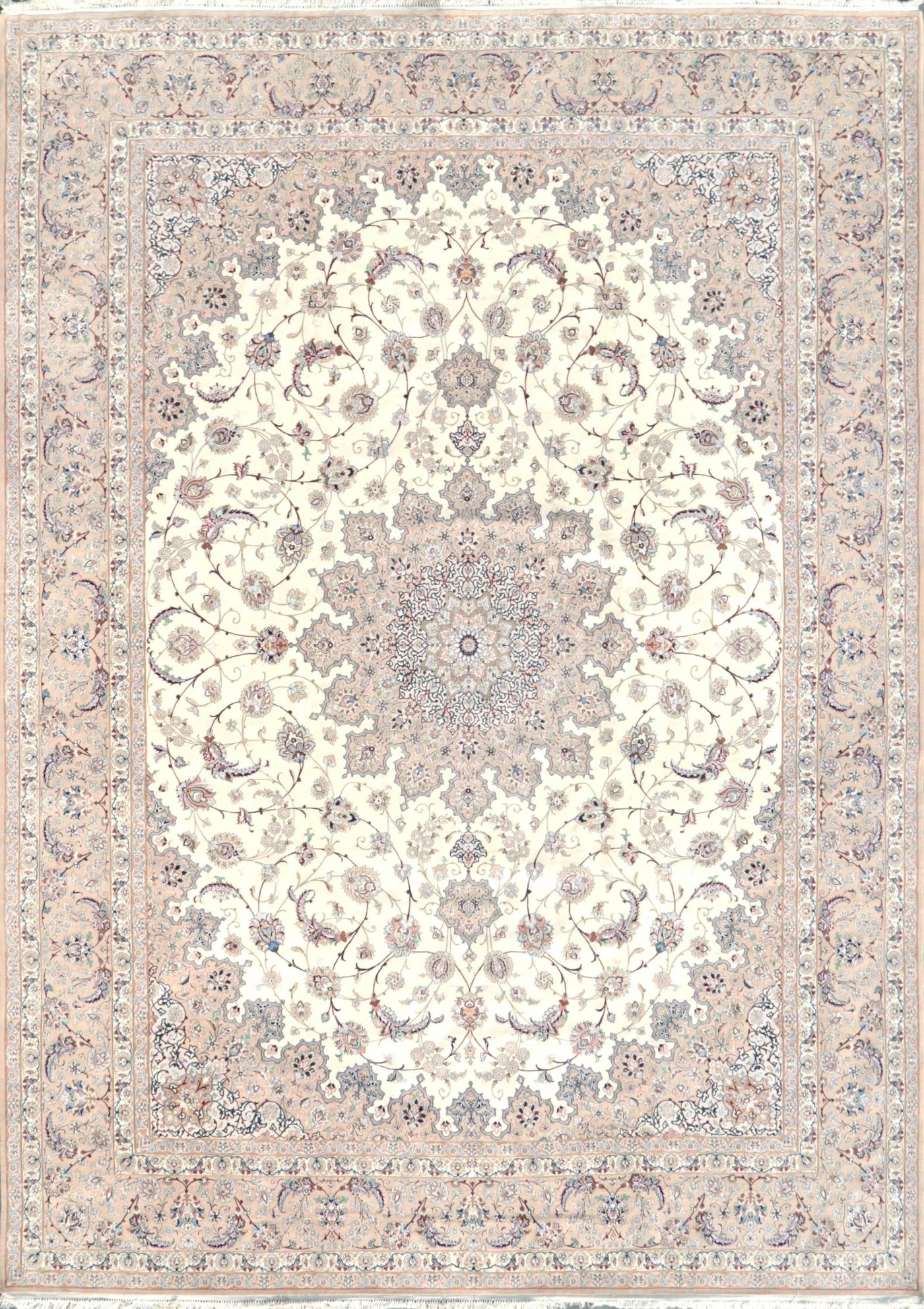 Canvello Isfahan Hand-Knotted Ivory Wool Rug - 11'6" X 16'3"