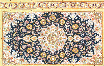 Canvello Isfahan Silk Navy Blue And Gold Rugs - 3' X 4' - Canvello