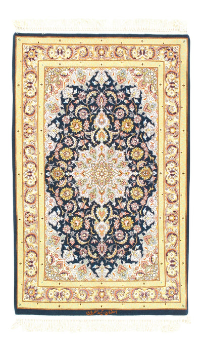 Canvello Isfahan Silk Navy Blue And Gold Rugs - 3' X 4' - Canvello