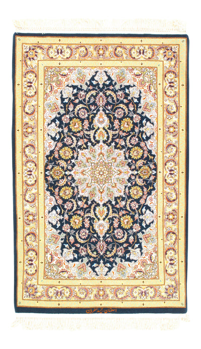 Canvello Isfahan Silk Navy Blue And Gold Rugs - 3' X 4'