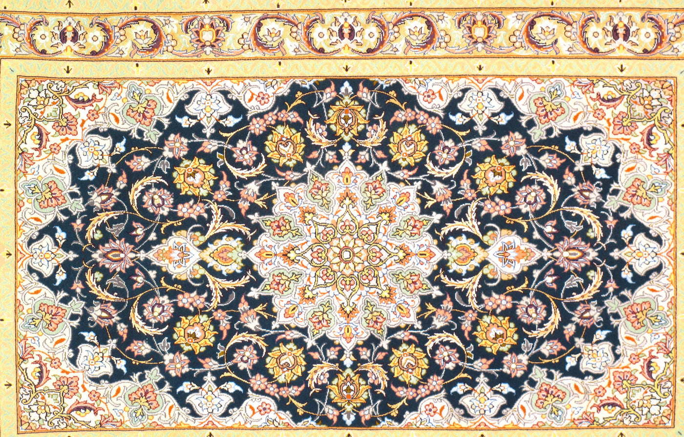 Canvello Isfahan Silk Navy Blue And Gold Rugs - 3' X 4'
