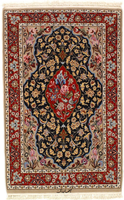 Canvello Isfahan Silk Red And Blue Area Rug - 3' X 4' - Canvello