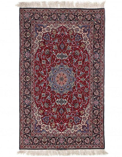 Canvello Isfahan Silk - Wool Blue And Silver Rug - 3'8" X 6'2" - Canvello