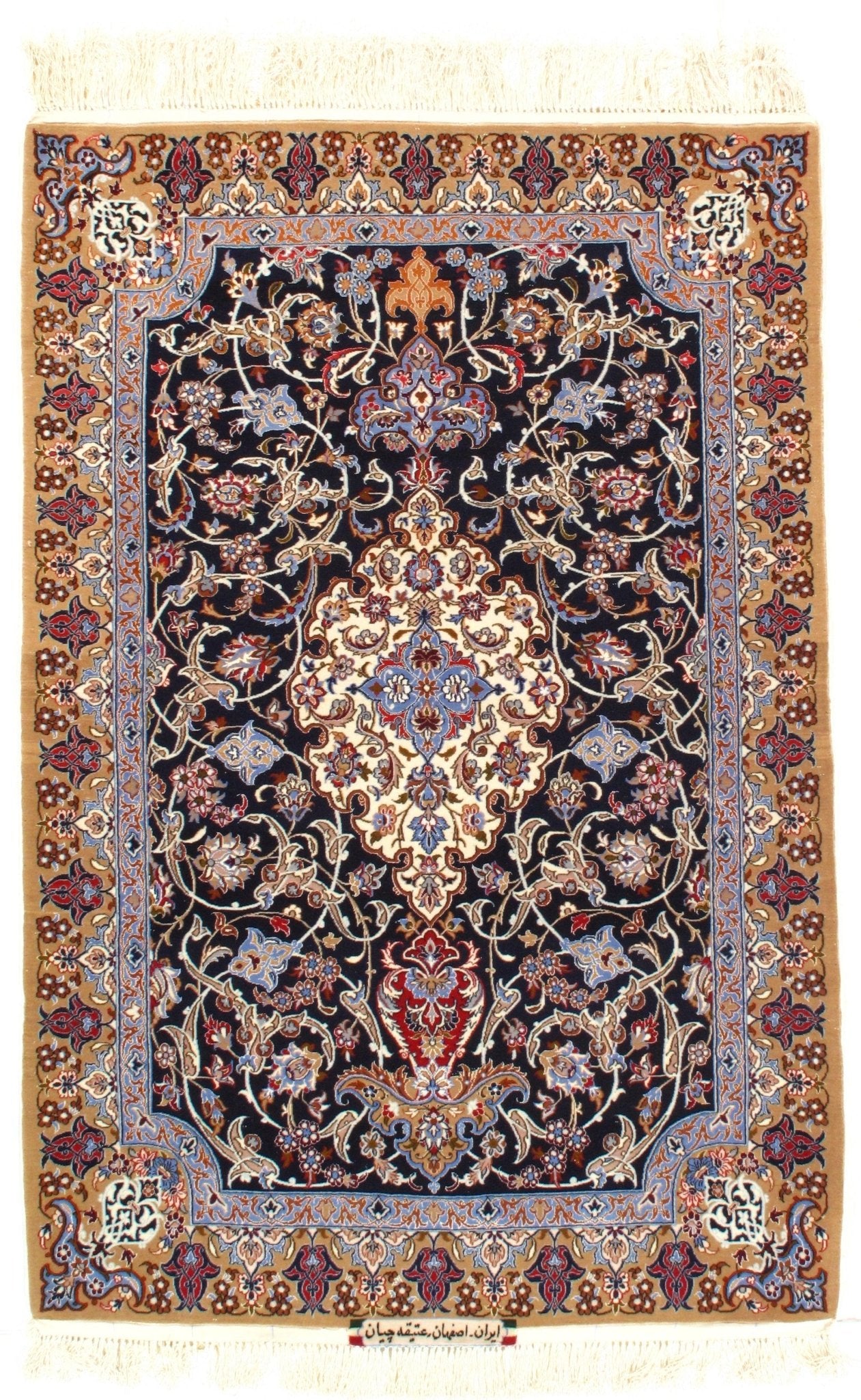 Canvello Isfahan Silk & Wool Blue Area Rug - 3'8'' X 5'7'' - Canvello