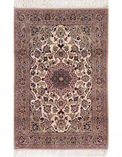 Canvello Isfahan Silk & Wool Gray Beige Rug - 2'4" X 3'5" - Canvello