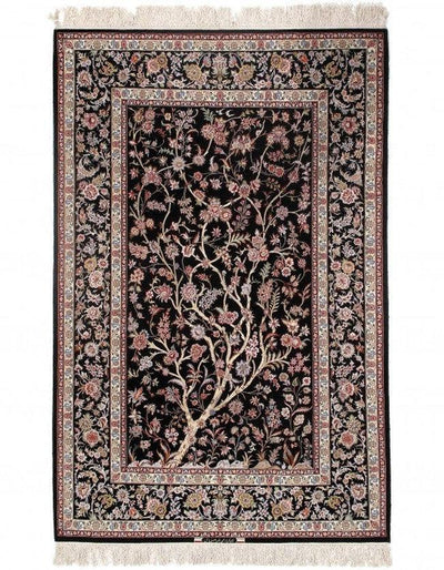 Canvello Isfahan Wool & Silk Large Black Rug - 4′11″ × 7′6″ - Canvello