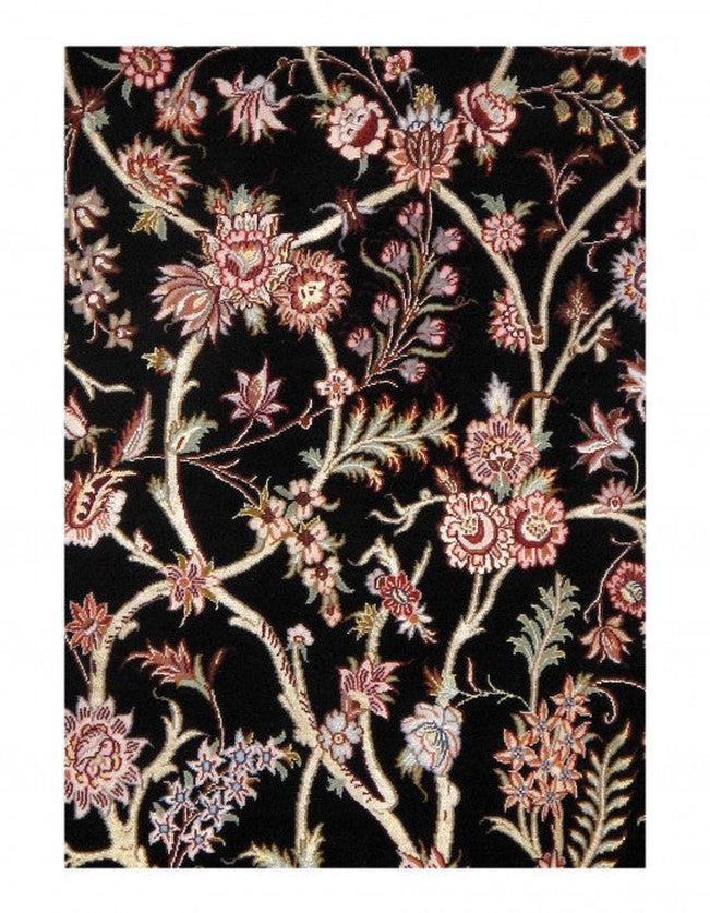 Canvello Isfahan Wool & Silk Large Black Rug - 4′11″ × 7′6″ - Canvello