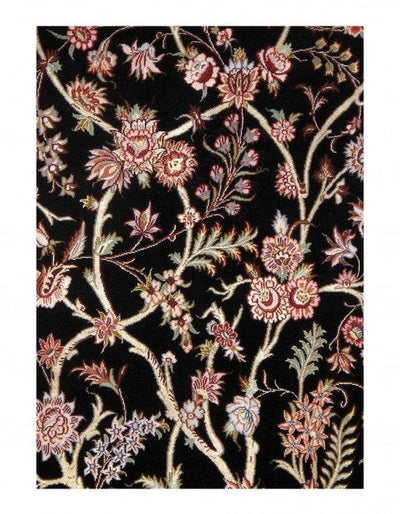 Canvello Isfahan Wool & Silk Large Black Rug - 4′11″ × 7′6″ - Canvello