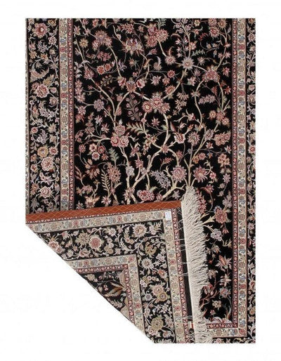 Canvello Isfahan Wool & Silk Large Black Rug - 4′11″ × 7′6″ - Canvello