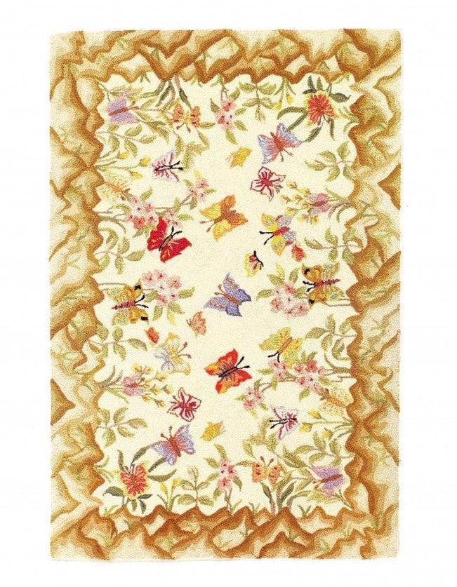 Ivory Antique American Hook Rug 3'6'' X 5'5'' - Canvello