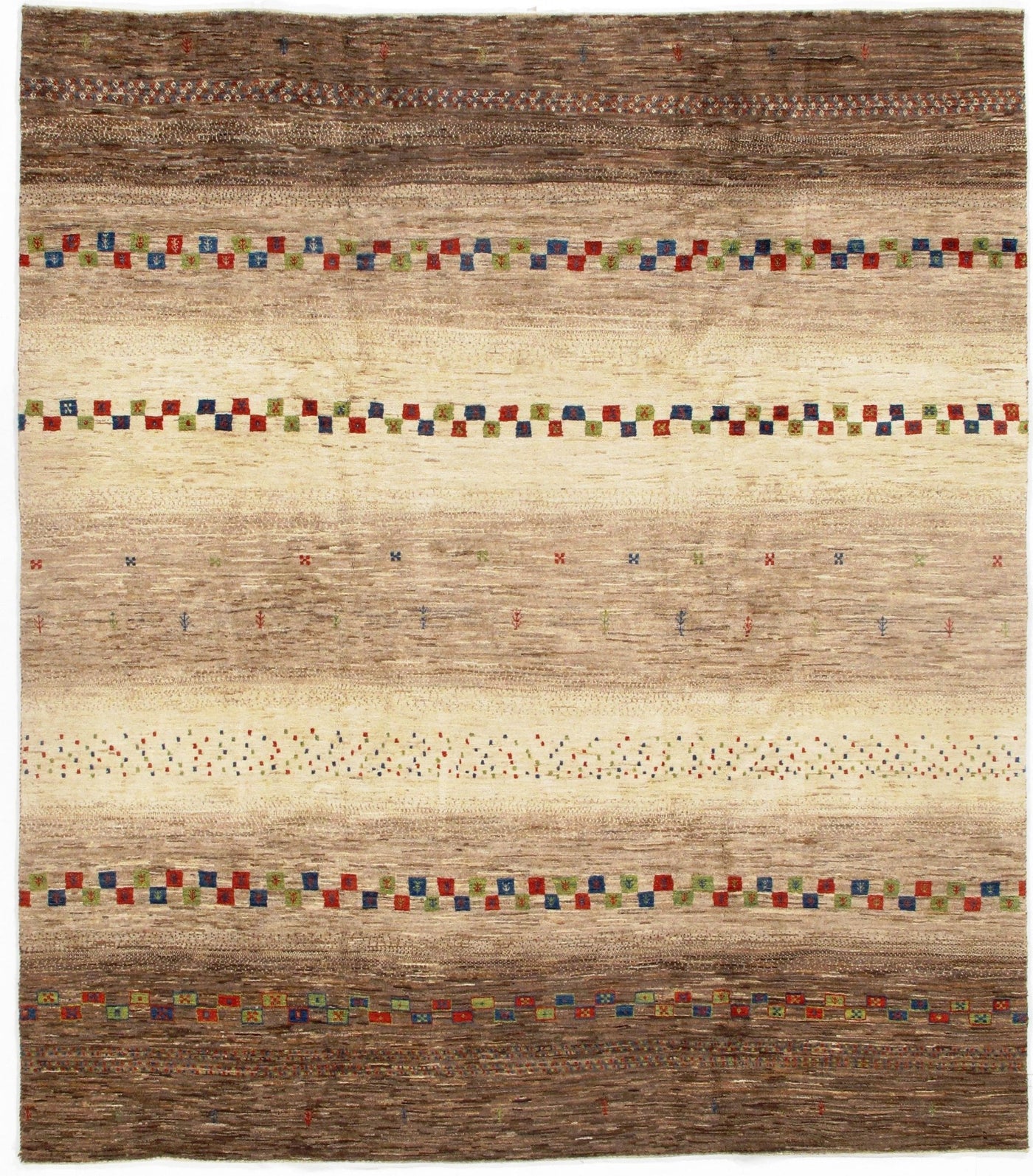 Canvello Ivory Brown Genuine Silkroad Gabbeh Rug - 8'6" X 9'4" - Canvello