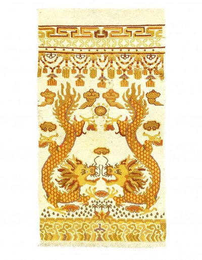 Canvello Ivory color Antique Chinese Dragon Rug - 3' X 5'5''