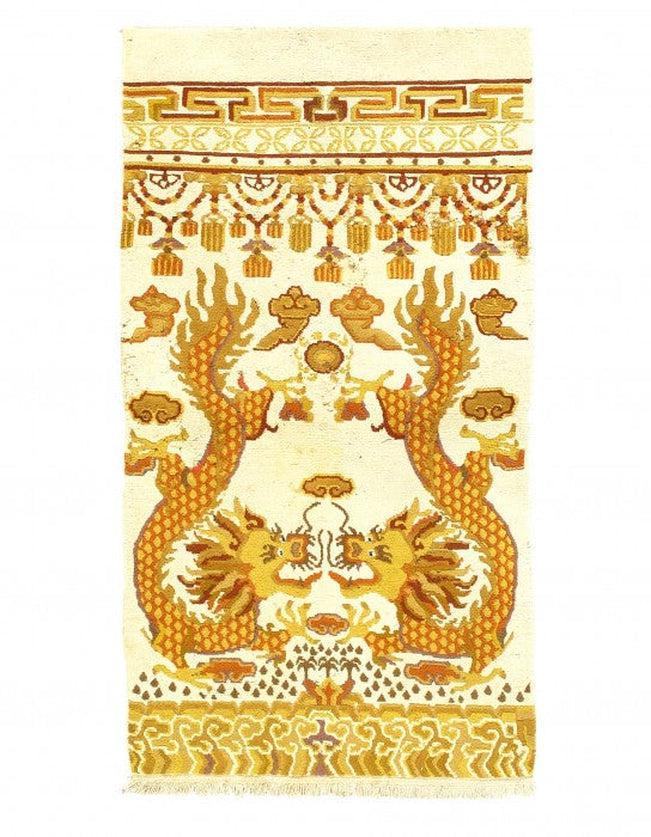 Canvello Ivory color Antique Chinese Dragon Rug - 3' X 5'5'' - Canvello