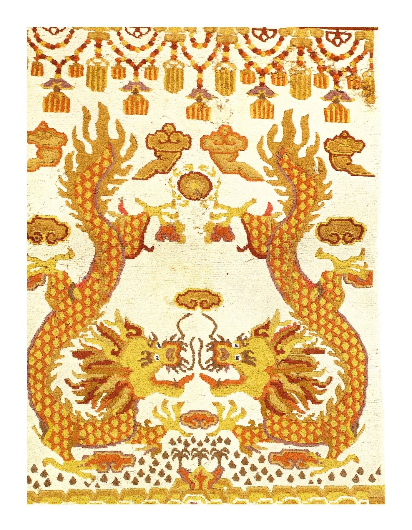 Canvello Ivory color Antique Chinese Dragon Rug - 3' X 5'5'' - Canvello