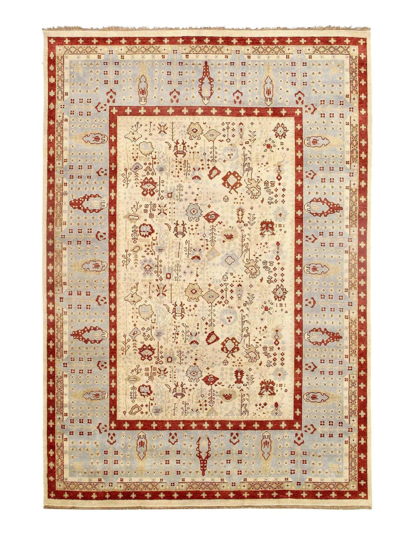 Ivory color fine Hand Knotted Indian Oushak Rug - 8' X 10'