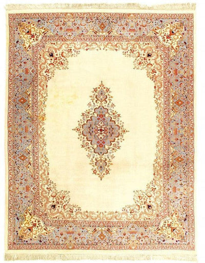 Ivory Color Fine Hand Knotted Persian Kerman Design 8' X 10'