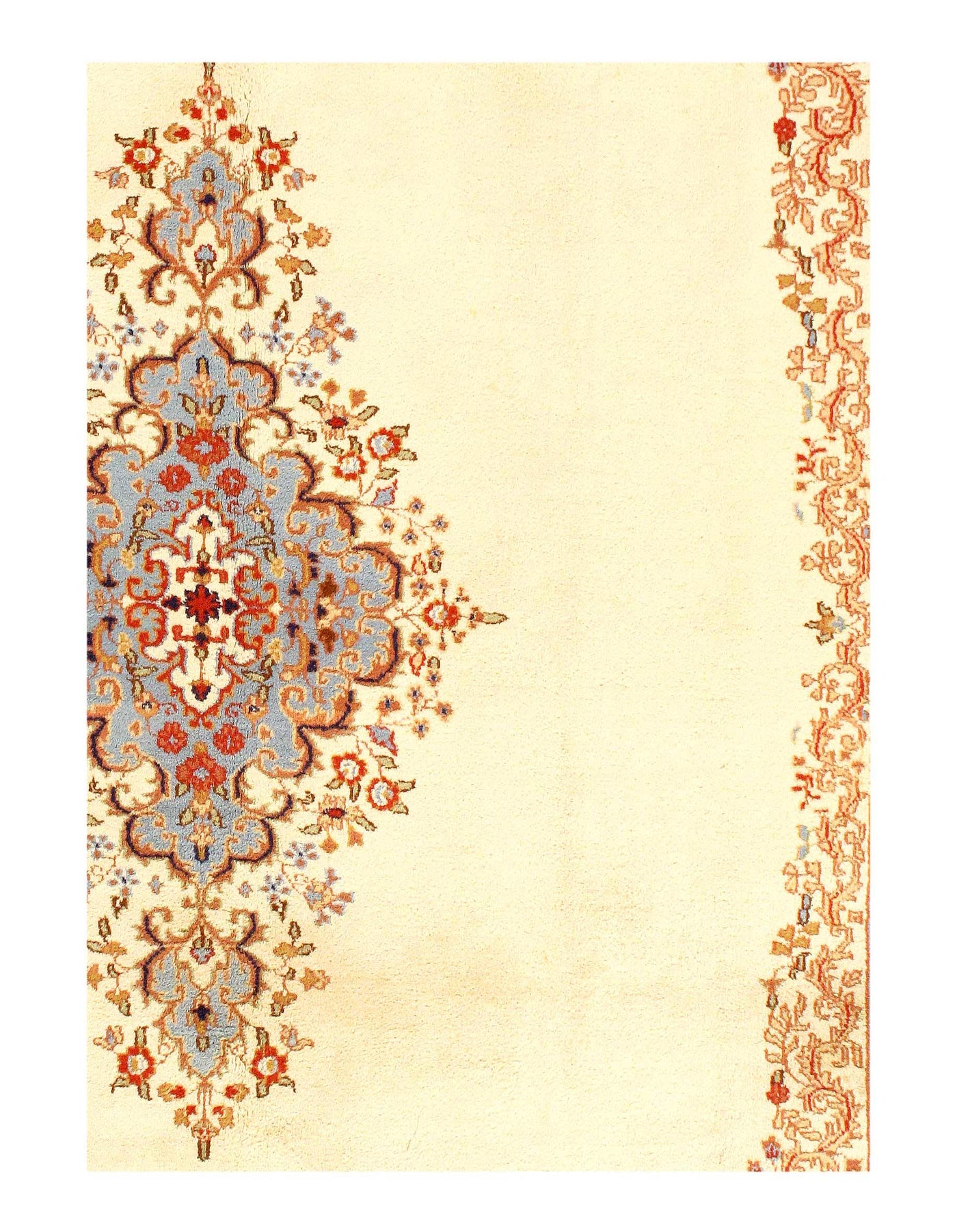 Ivory Color Fine Hand Knotted Persian Kerman Design 8' X 10'