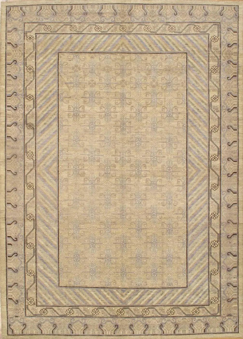 Canvello Ivory fine Hand Knotted Khotan Rug - 8' X11'