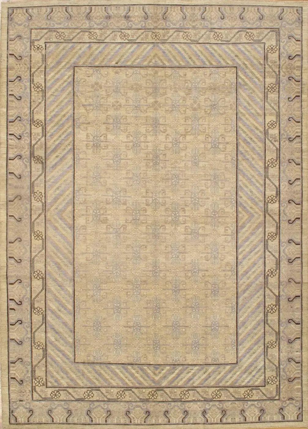 Canvello Ivory fine Hand Knotted Khotan Rug - 8' X11' - Canvello