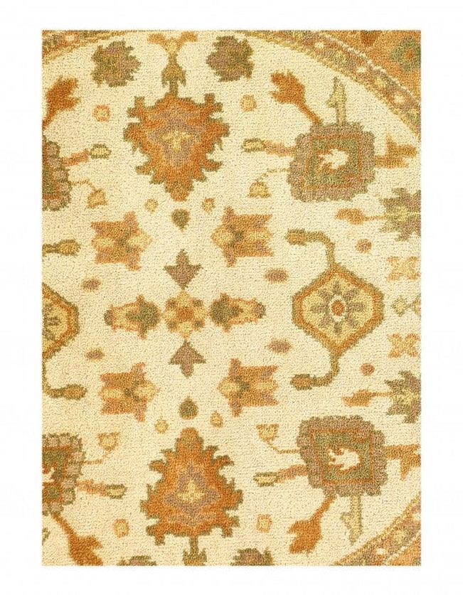 Canvello Ivory Fine Hand Knotted Oushak round rug 5' X 5' - Canvello