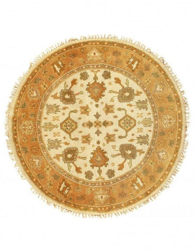 Canvello Ivory Fine Hand Knotted Oushak round rug 5' X 5' - Canvello