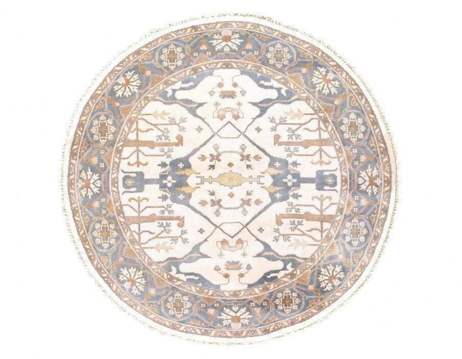 Canvello Ivory Fine Hand Knotted Oushak round rug - 8' X 8'