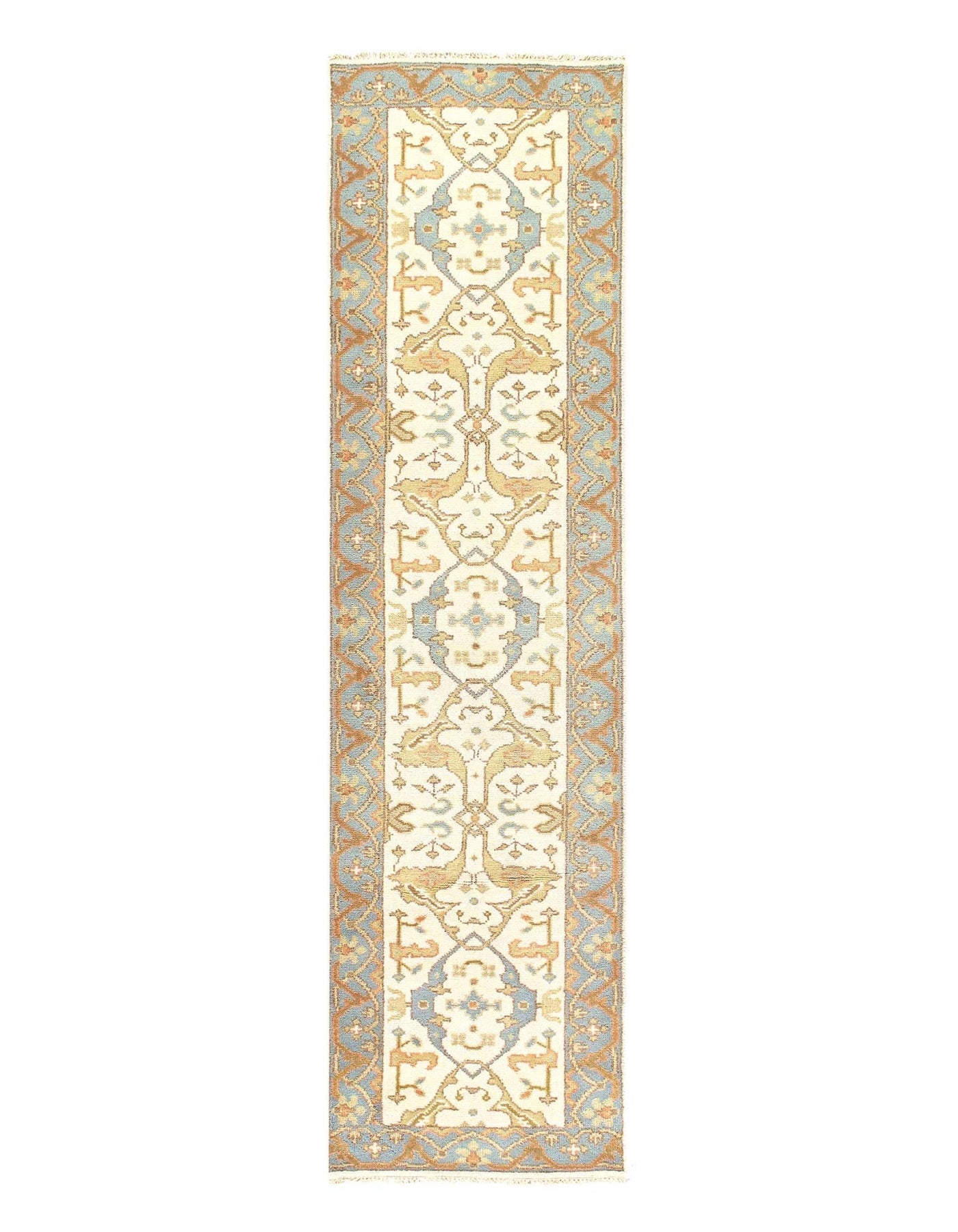 Canvello Ivory Fine Hand Knotted Oushak Runner 2'5'' X 9'9'' - Canvello