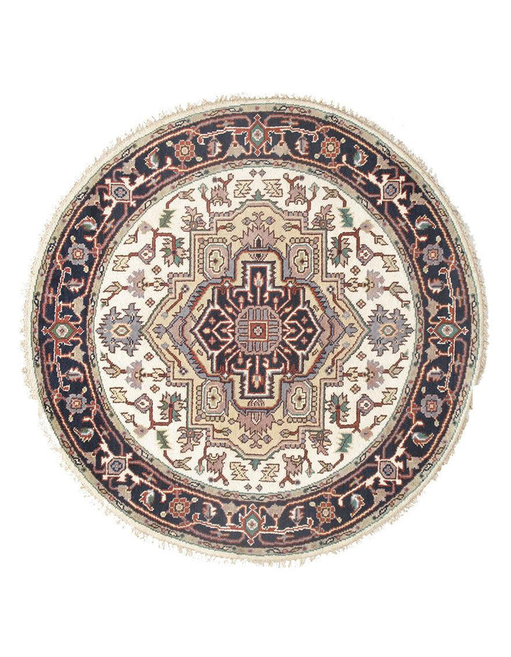 Canvello Ivory Fine Hand Knotted Round Serapi Rug 6' X 6'
