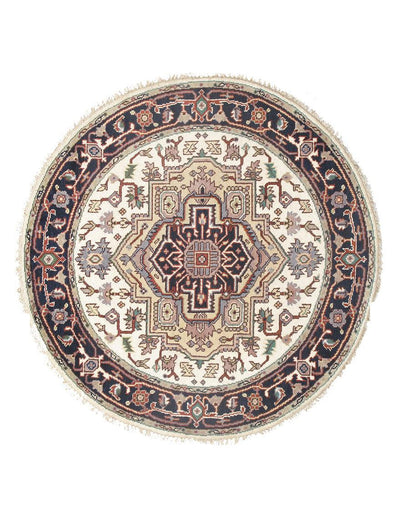 Canvello Ivory Fine Hand Knotted Round Serapi Rug 6' X 6' - Canvello