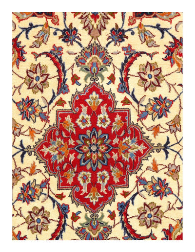 Canvello Ivory Fine Hand Knotted Silk & wool Isfahan 2'2'' X 3'9'' - Canvello