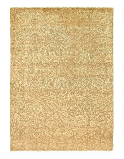 Canvello Ivory Fine Hand Knotted silk & wool Modern Rug - 5'9'' X 7'11'' - Canvello