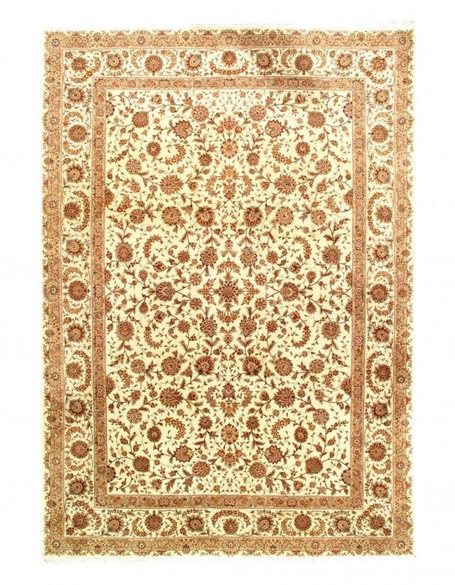 Canvello Ivory Fine Hand Knotted silk & wool Tabriz 9'8'' X 14'3'' - Canvello