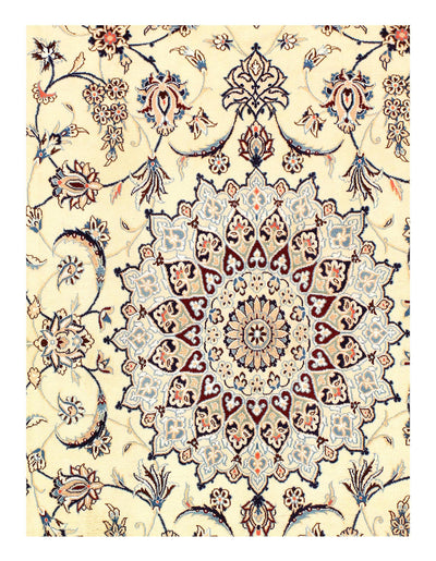 Ivory Fine Hand Knotted Persian Silk & wool Nain 6'6'' X 9'11''