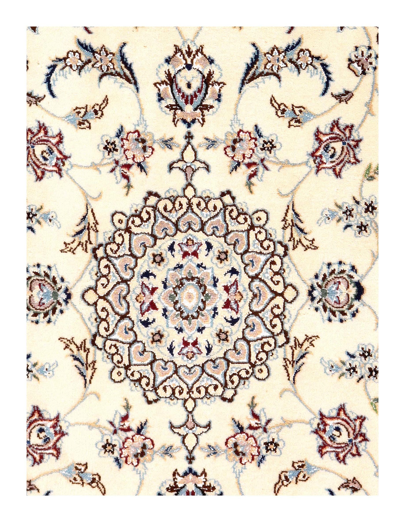 Ivory Fine Hand Knotted Persian Silk & wool Nain 6 LA 2'2'' X 3'2''