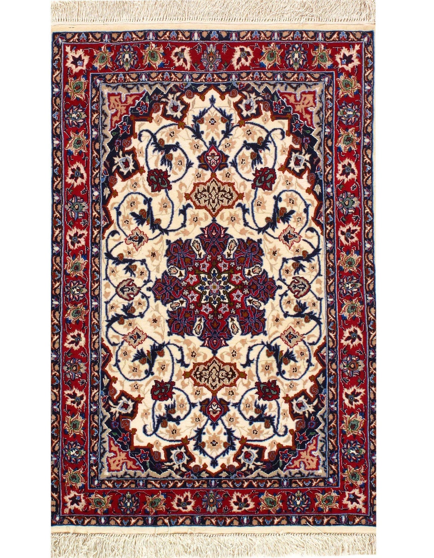 Canvello Ivory Fine Hand Knotted Silkroad silk & wool Isfahan 2'3'' X 3'5' - Canvello