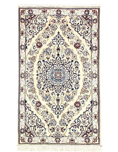 Canvello Ivory Fine Hand Knotted Silkroad Silk & wool Nain 6 LA 1'9'' X 2'11'' - Canvello