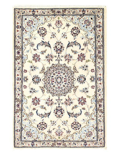 Canvello Ivory Fine Hand Knotted Silkroad Silk & wool Nain 6 LA 2'2'' X 3'2'' - Canvello