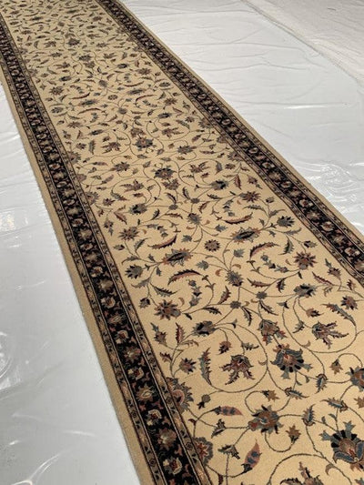 Canvello Ivory Fine Hand Knotted Tabriz Runner 2'7'' X 17'1'' - Canvello