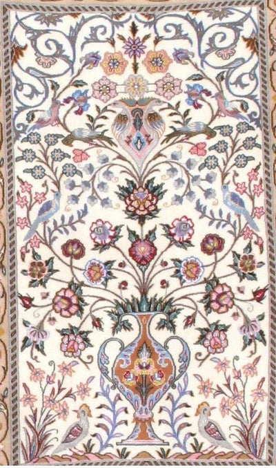 Ivory Fine Isfahan silk & wool 2'5'' X 3'8''