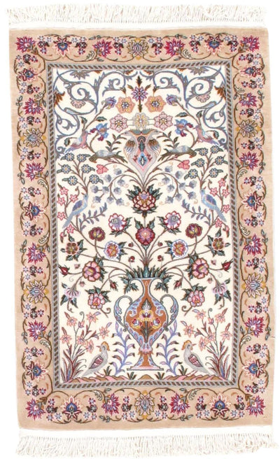 Canvello Ivory Fine Isfahan silk & wool 2'5'' X 3'8'' - Canvello