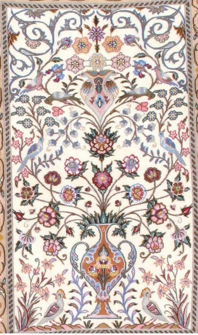 Canvello Ivory Fine Isfahan silk & wool 2'5'' X 3'8'' - Canvello