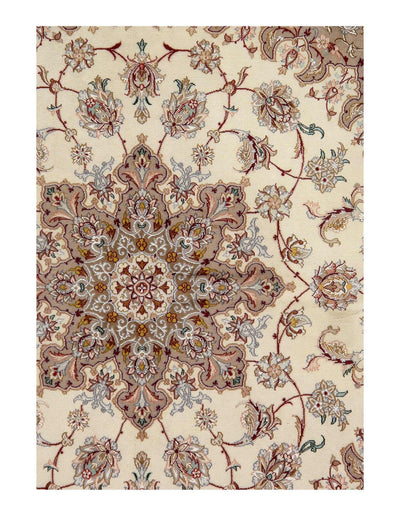 Canvello Ivory Fine Isfahan silk & wool Rug - 6'6" X 6'6" - Canvello