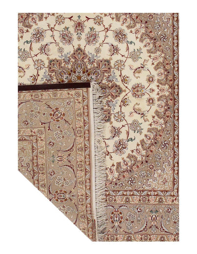 Canvello Ivory Fine Isfahan silk & wool Rug - 6'6" X 6'6" - Canvello