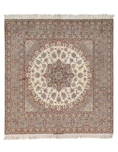 Canvello Ivory Fine Isfahan silk & wool Rug - 6'6" X 6'6" - Canvello