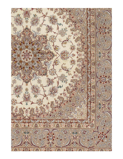 Canvello Ivory Fine Isfahan silk & wool Rug - 6'6" X 6'6" - Canvello