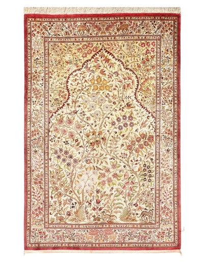 Canvello Ivory Fine Silkroad Pure Silk Qum 4'3'' X 6'7'' - Canvello