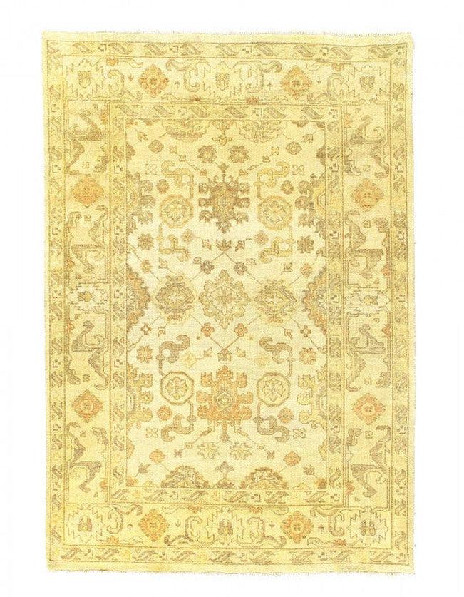 Canvello Ivory hand Knotted Oushak Design Rug - 6' X 9'